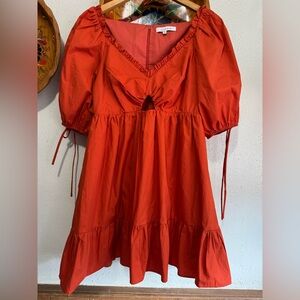 Moodie - Ruffle Cutout Dress in Burnt Orange Size SMALL
